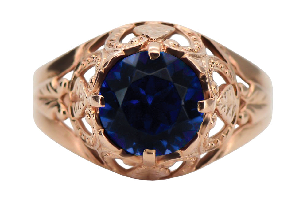 Vintage Sapphire Ring in 14K Rose Gold (vrc080r-sp) — close-up of the hallmark on the inner band
