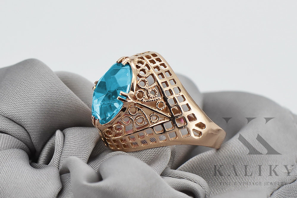 Vintage Aquamarine Ring in 14K Rose Gold (vrc030r-aq) — side view showing the setting