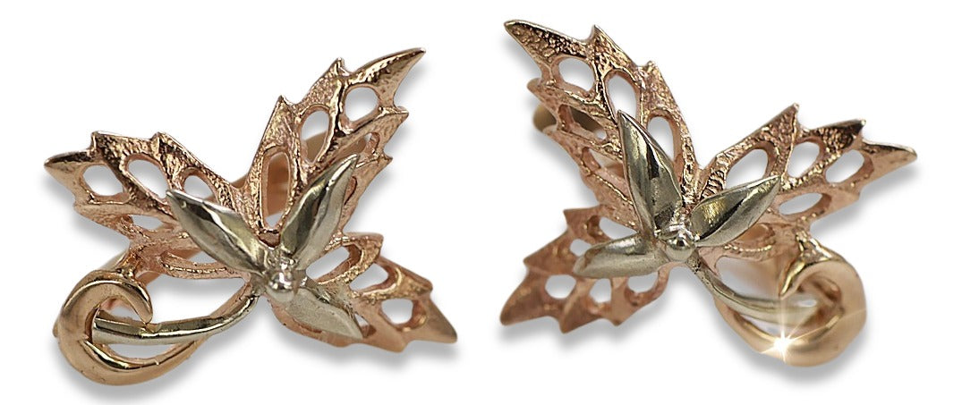 Vintage Maple Leaf Earrings in 14K Rose Gold (ven177) — view 2