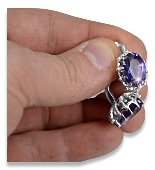 Vintage Alexandrite Oval Earrings in Sterling Silver (vec079s-ax) — close-up of the hallmark on the inner band