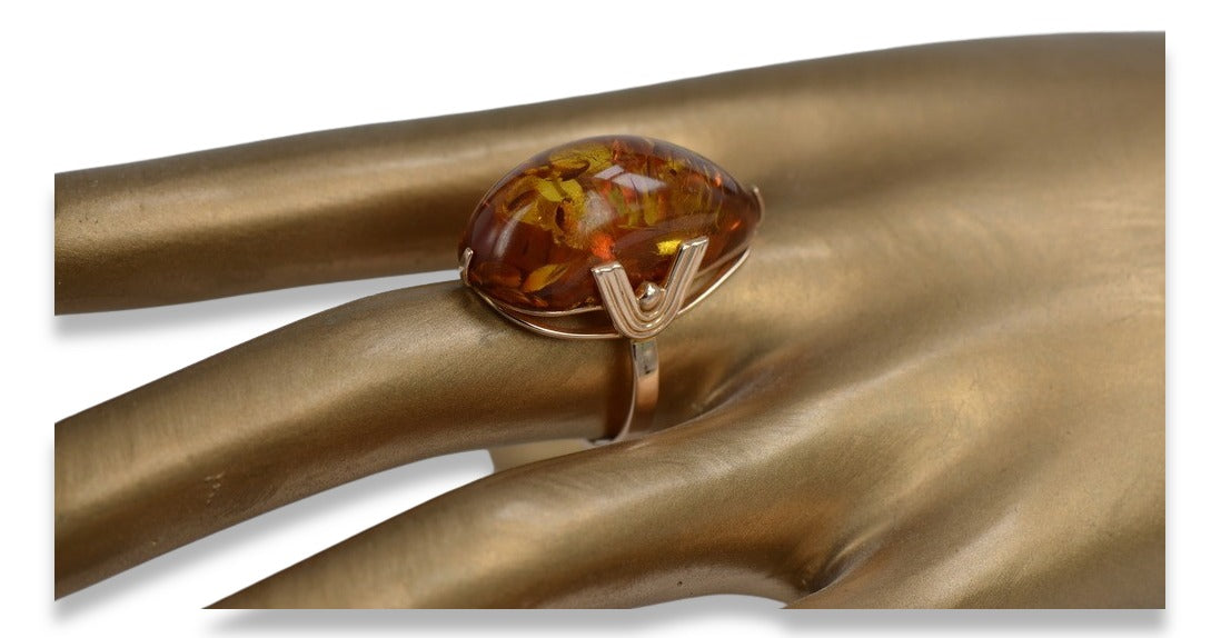 Vintage Amber Ring in 14K Rose Gold (vrab040) — full view of the piece