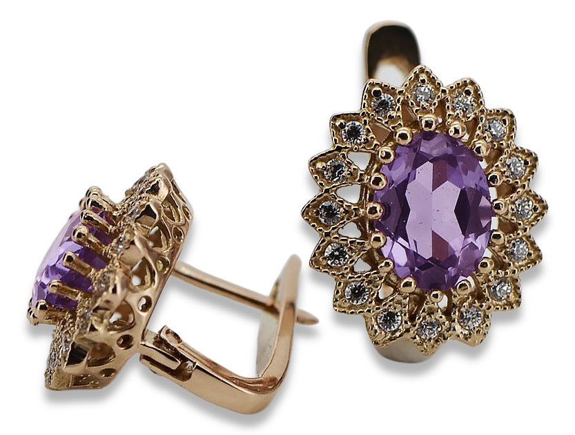 Vintage Amethyst Earrings in 14K Rose Gold (vec125r-am) — close-up of the hallmark on the inner band