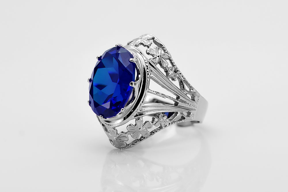 Vintage Sapphire Ring in Sterling Silver (vrc031s-sp) — side view showing the setting