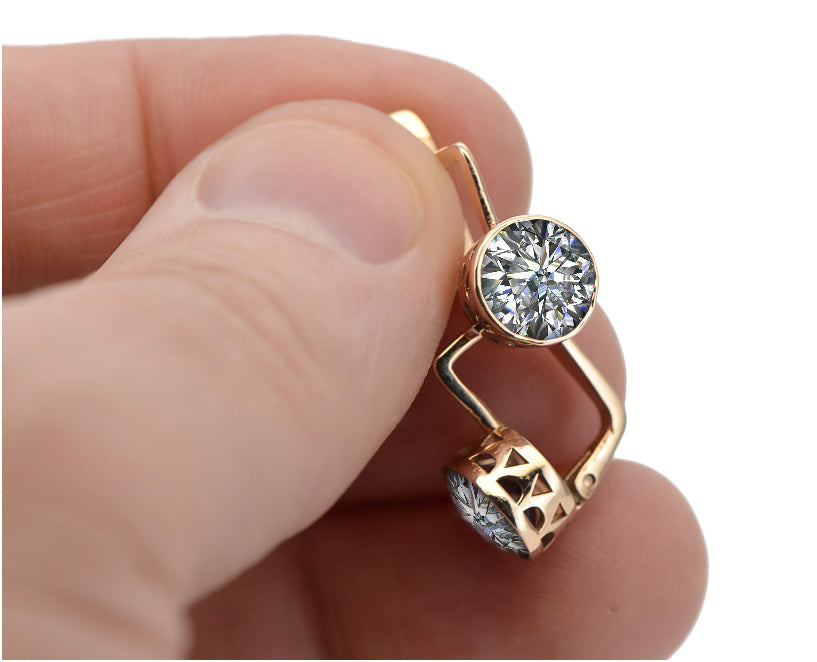 Vintage Zircon Zircone Earrings in 14K Rose Gold (vec107r-zi) — worn on the hand, showing profile