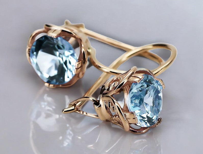 Vintage Aquamarine Earrings in 14K Rose Gold (vec029r-aq) — side view showing the setting