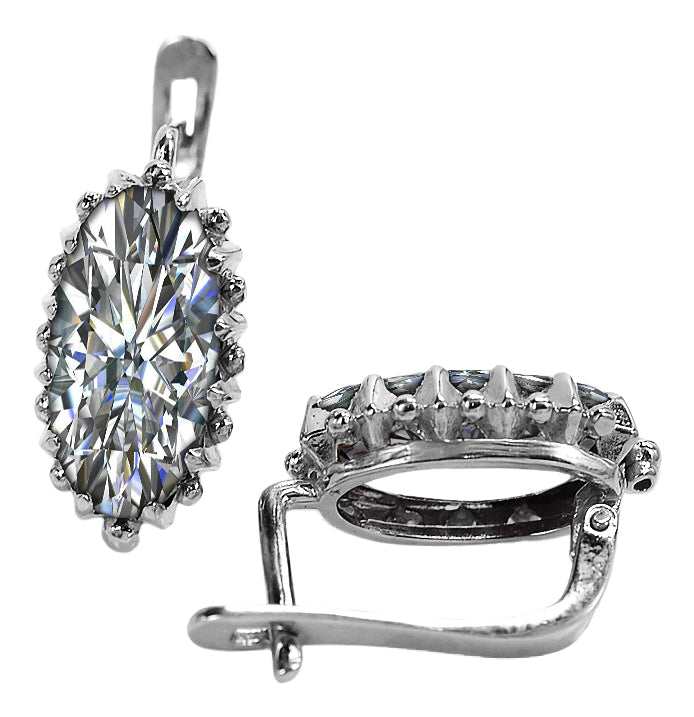 Vintage Zircon Earrings in Sterling Silver (vec174s-zi) — close-up of the stone and setting