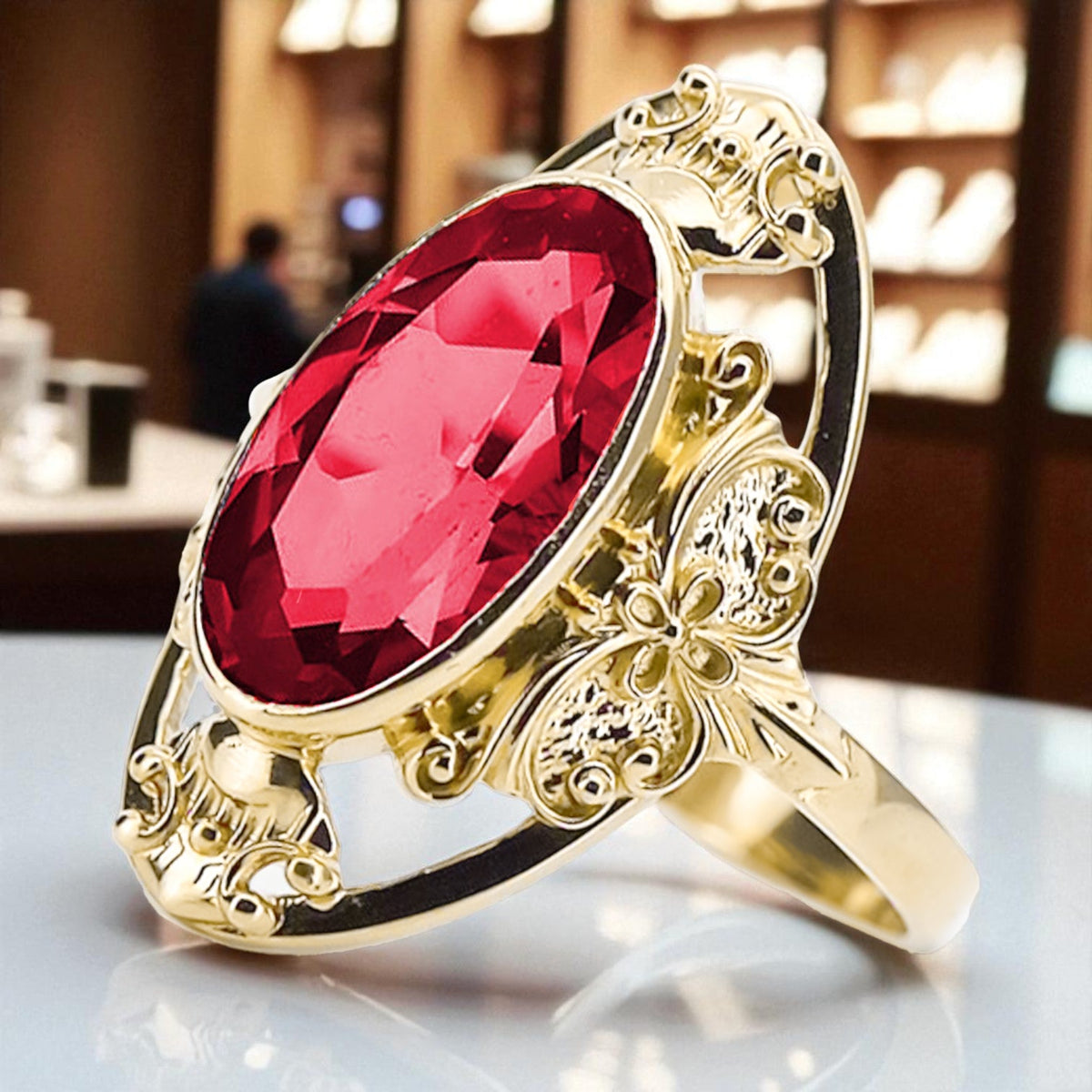 Vintage Ruby Ring in 14K Rose Gold (vrc014r-rb)