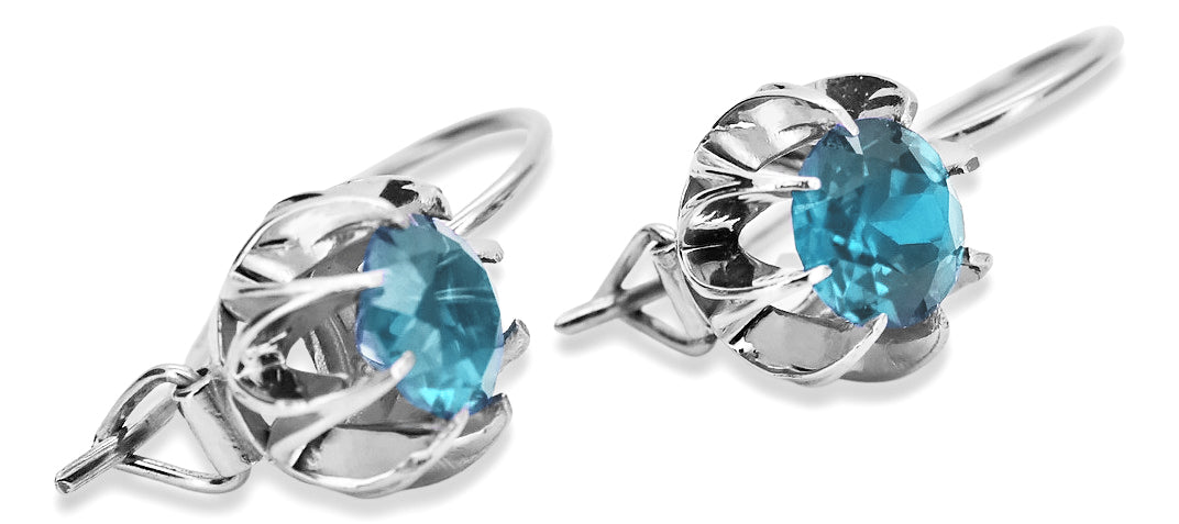 Vintage Aquamarine Earrings in Sterling Silver (vec062s-aq) — full view of the piece