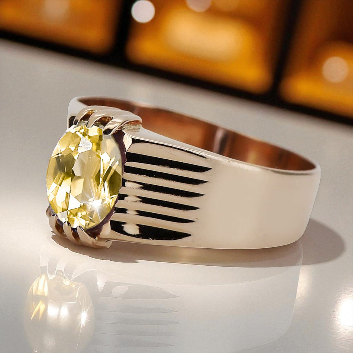 Vintage Yellow Peridot Ring in 14K Rose Gold (vrc007r-yp)
