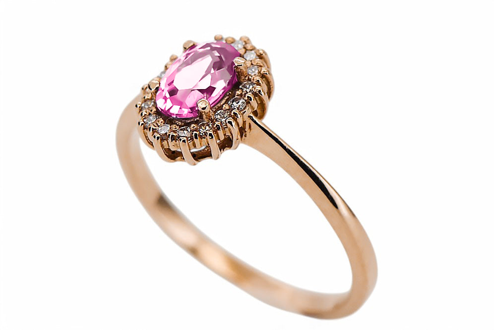 Vintage Amethyst Ring in 14K Rose Gold (crc009r-am) — worn on the neckline, showing the drape
