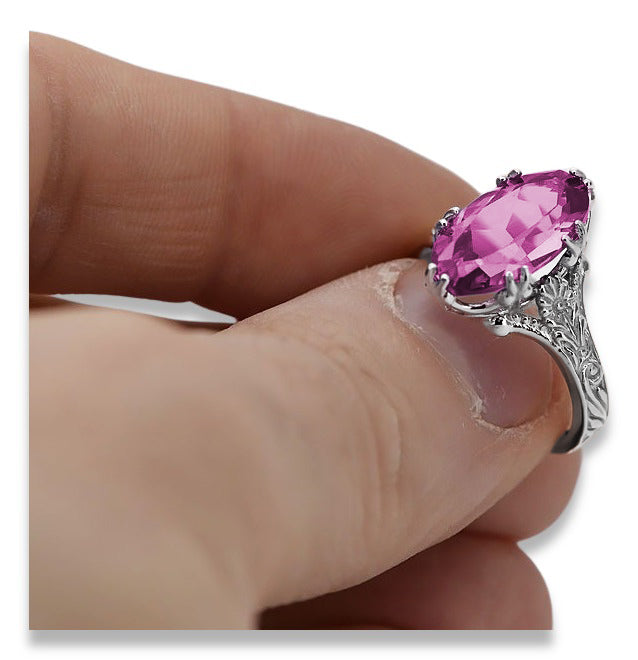 Vintage Amethyst Ring in Sterling Silver (vrc084s-am) — side view showing the setting