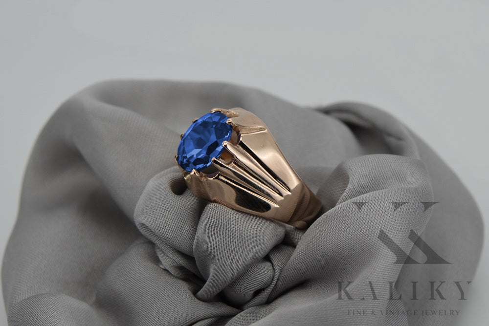 Vintage Sapphire Saphire Ring in 14K Rose Gold (vrc016r-sp) — worn on the neckline, showing the drape