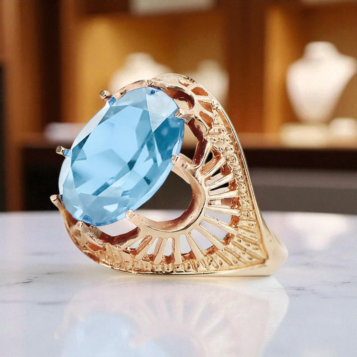 Vintage Aquamarine Ring in 14K Rose Gold (vrc003r-aq)