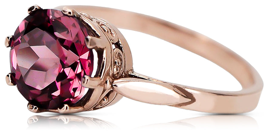 Vintage Ruby Ring in 14K Rose Gold (vrc366r-rb) — worn on the neckline, showing the drape