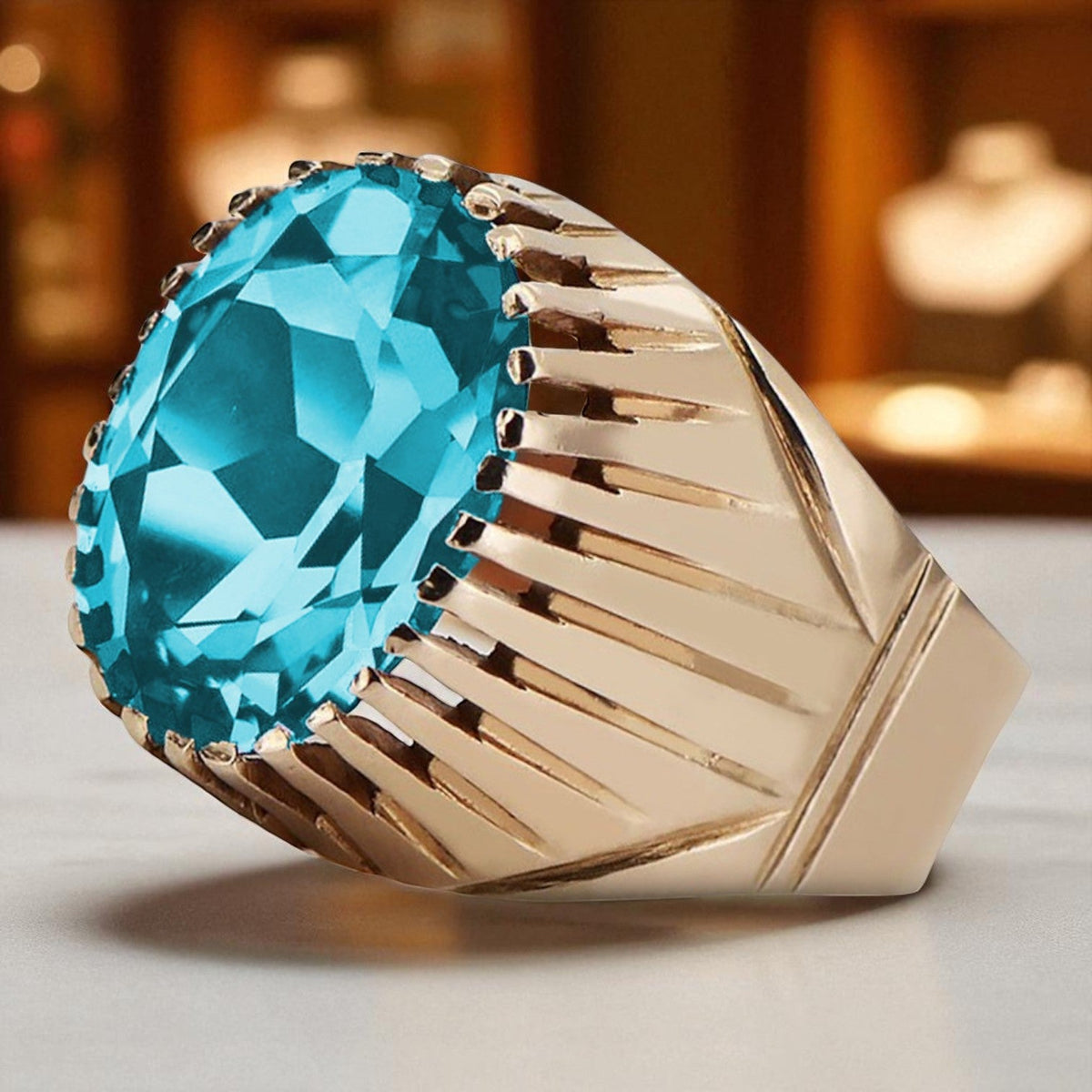 Vintage Aquamarine Ring in 14K Rose Gold (vrc048r-aq)
