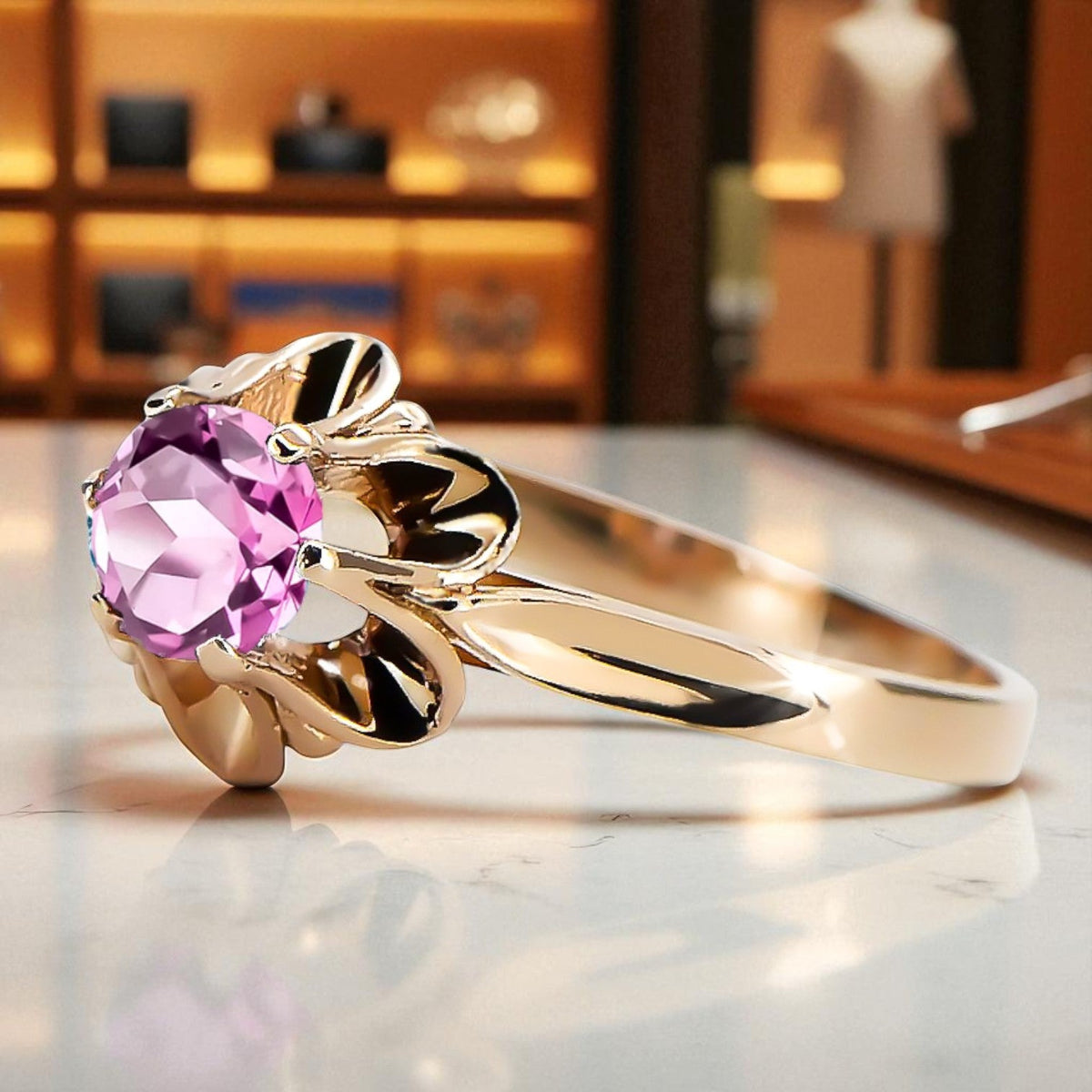 Vintage Amethyst Ring in 14K Rose Gold (vrc004r-am)