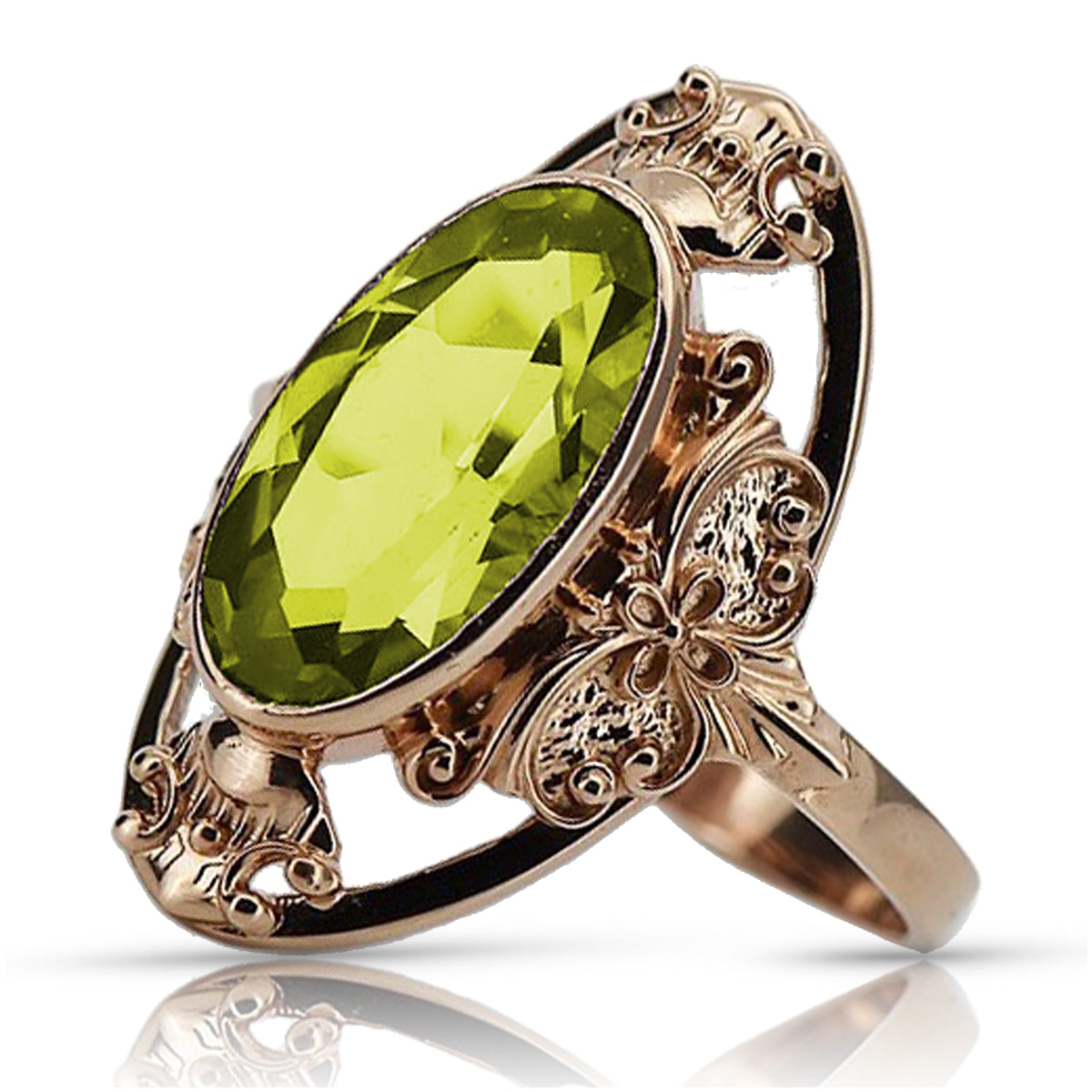 Vintage Yellow Peridot Ring in 14K Rose Gold (vrc014r-yp) — worn on the hand, showing profile