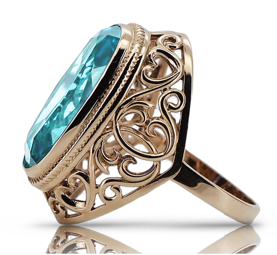 Vintage Aquamarine Ring in 14K Rose Gold (vrc184r-aq) — full view of the piece