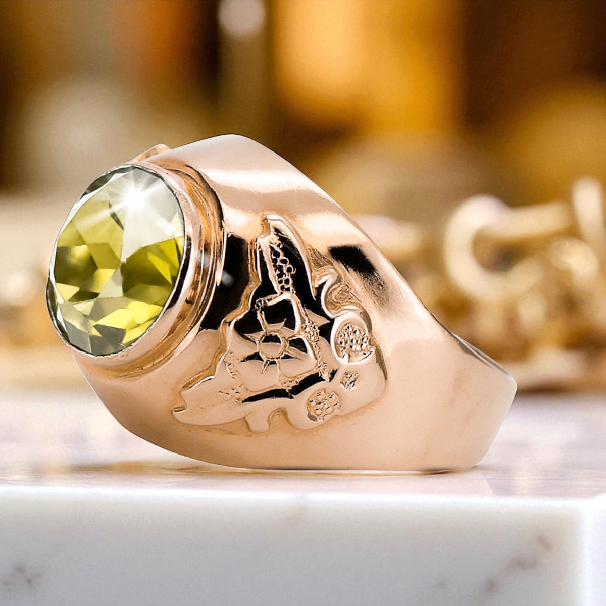 Vintage Yellow Peridot Ring in 14K Rose Gold (vrc078r-yp)