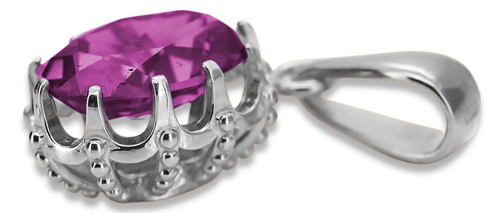 Vintage Amethyst Pendant in Sterling Silver (vpc008s-am) — side view showing the setting