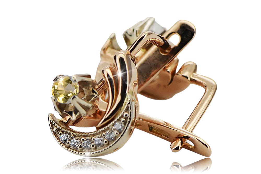 Vintage Yellow Peridot Earrings in 14K Rose & White Gold (vec093rw-yp) — back view with the clasp