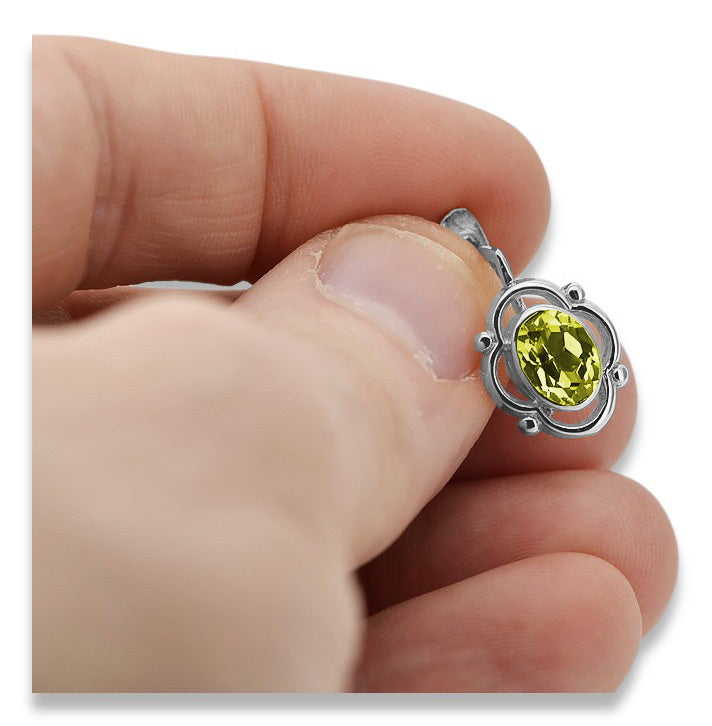Vintage Yellow Peridot Earrings in Sterling Silver (vec033s-yp) — back view with the clasp