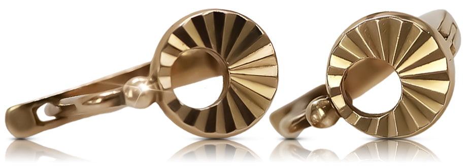Vintage Hoops Earrings in 14K Rose Gold (ven079) — close-up of the hallmark on the inner band