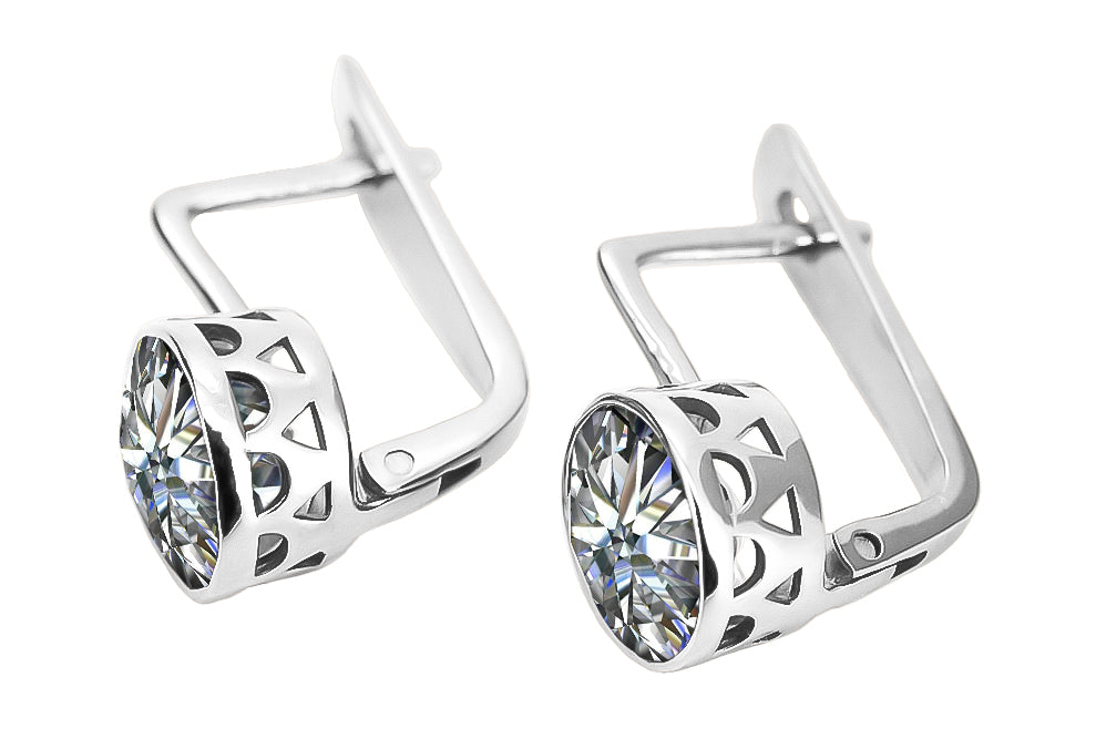 Vintage Zircon Earrings in Sterling Silver (vec107s-zi) — side view showing the setting