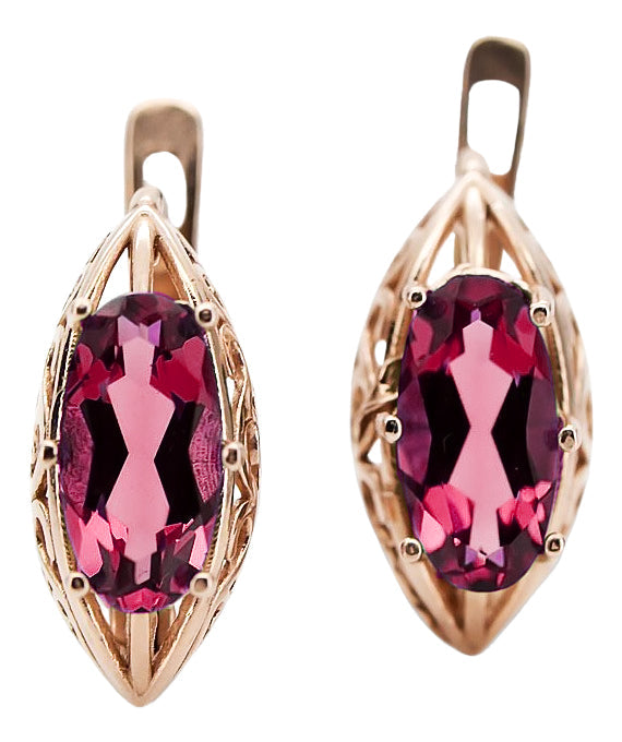 Vintage Ruby Earrings in 14K Rose Gold (vec141r-rb) — full view of the piece