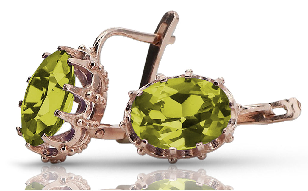 Vintage Yellow Peridot Earrings in 14K Rose Gold (vec079r-yp) — side view showing the setting