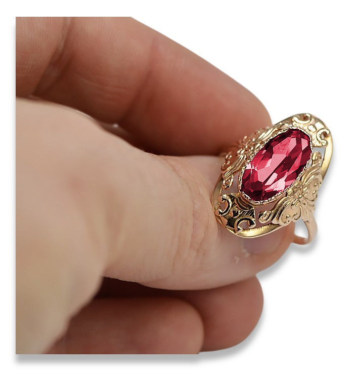Vintage Ruby Ring in 14K Rose Gold (vrc014r-rb) — side view showing the setting