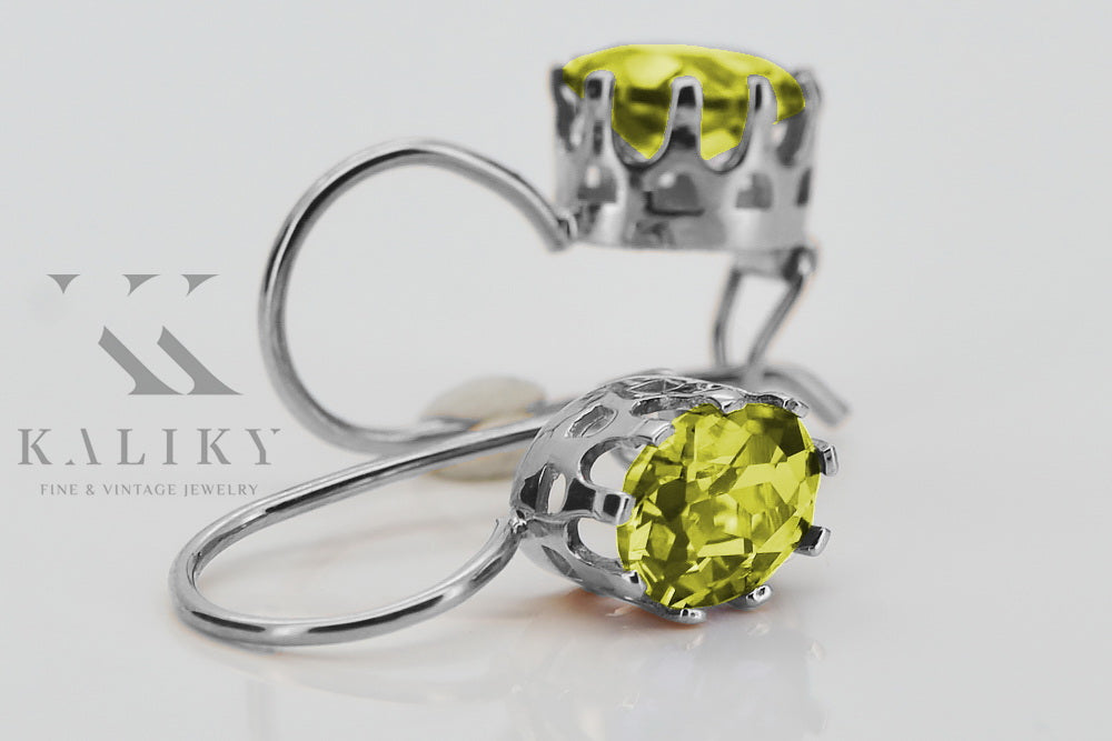 Vintage Yellow Peridot Earrings in Sterling Silver (vec196s-yp) — close-up of the hallmark on the inner band