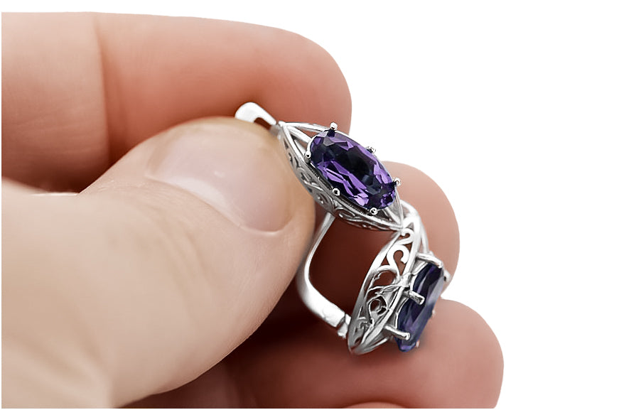 Vintage Alexandrite Earrings in Sterling Silver (vec141s-ax) — close-up of the hallmark on the inner band