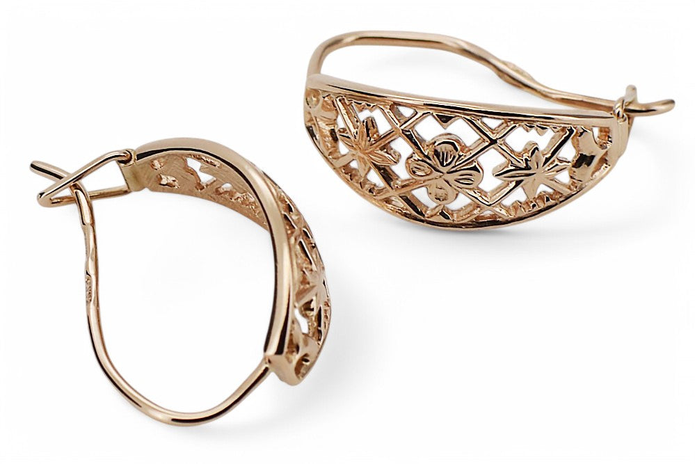 Vintage Openwork Earrings in 14K Rose Gold (ven146) — full view of the piece