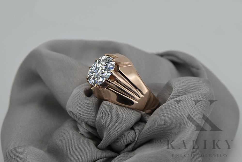Vintage Zircon Cubic Ring in 14K Rose Gold (vrc016r-zi) — back view with the clasp