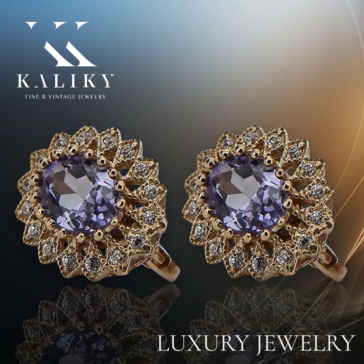 Vintage Alexandrite Earrings in 14K Rose Gold (vec125r-ax) — full view of the piece