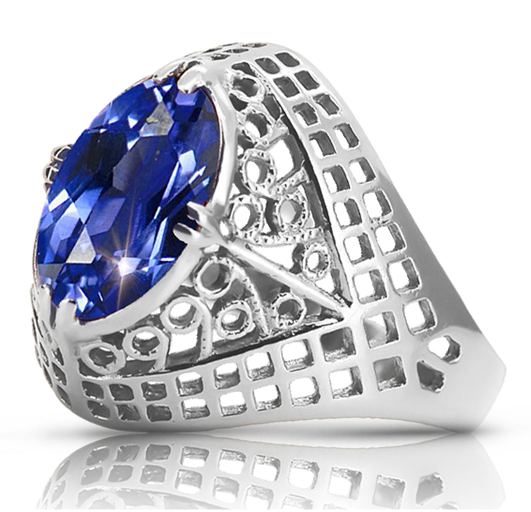 Vintage Sapphire Ring in Sterling Silver (vrc030s-sp) — side view showing the setting