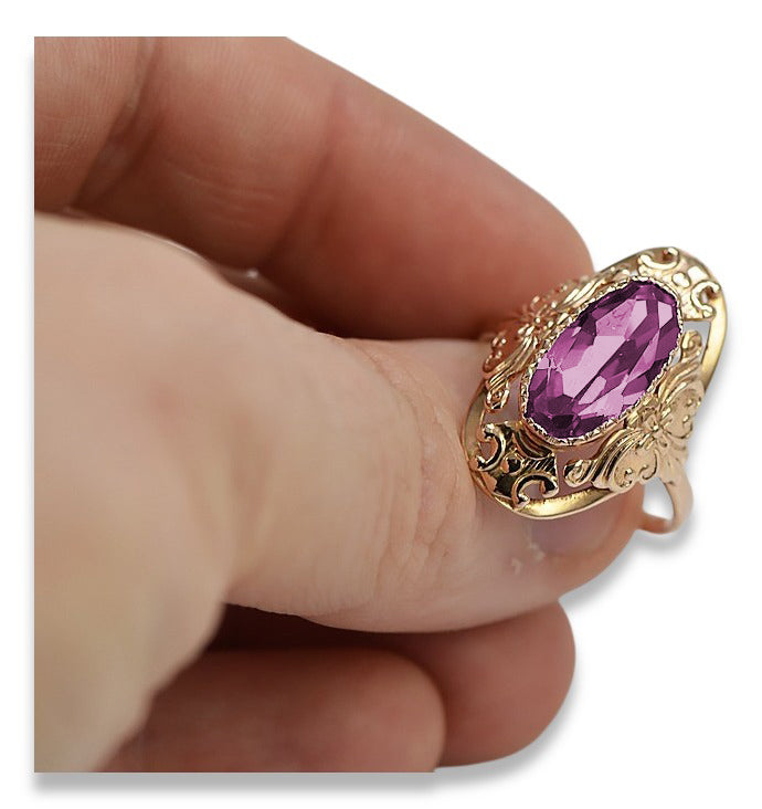 Vintage Amethyst Ring in 14K Rose Gold (vrc014r-am) — side view showing the setting