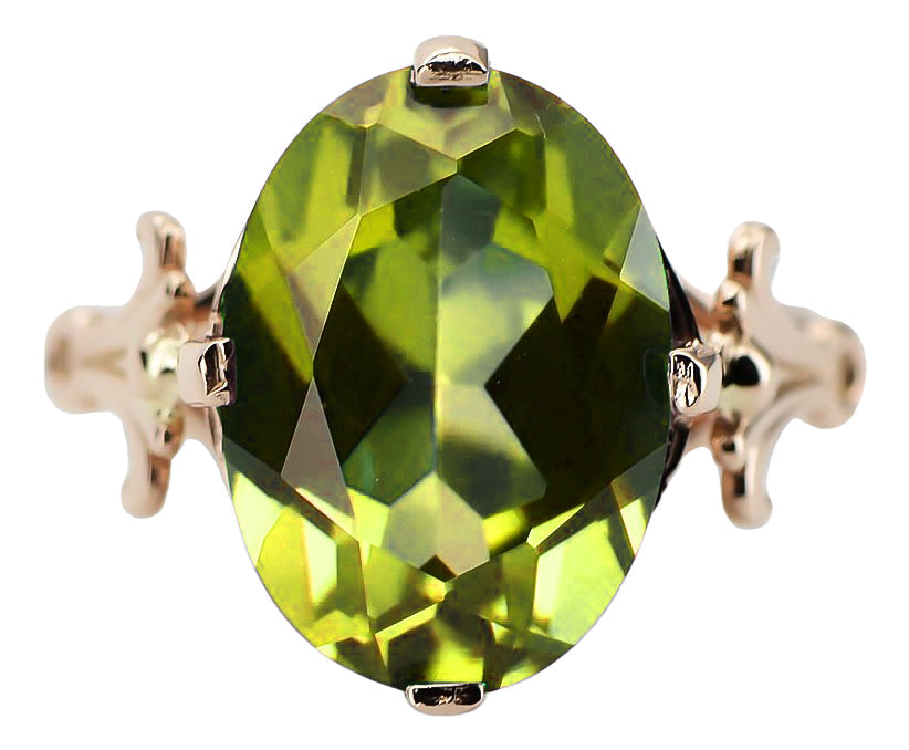 Vintage Yellow Peridot Ring in 14K Rose Gold (vrc369r-yp) — close-up of the hallmark on the inner band