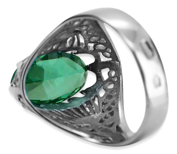 Vintage Emerald Ring in Sterling Silver (vrc020s-em) — worn on the hand, showing profile