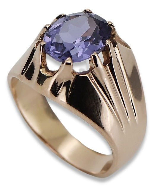 Vintage Alexandrite Ring in 14K Rose Gold (vrc016r-ax) — worn on the neckline, showing the drape