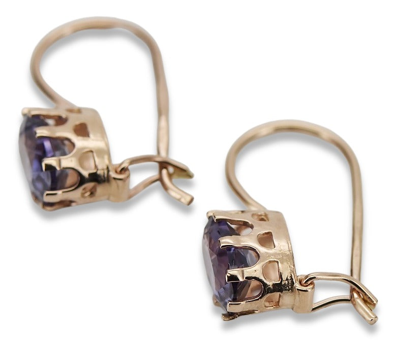 Vintage Alexandrite Earrings in 14K Rose Gold (vec196r-ax) — side view showing the setting