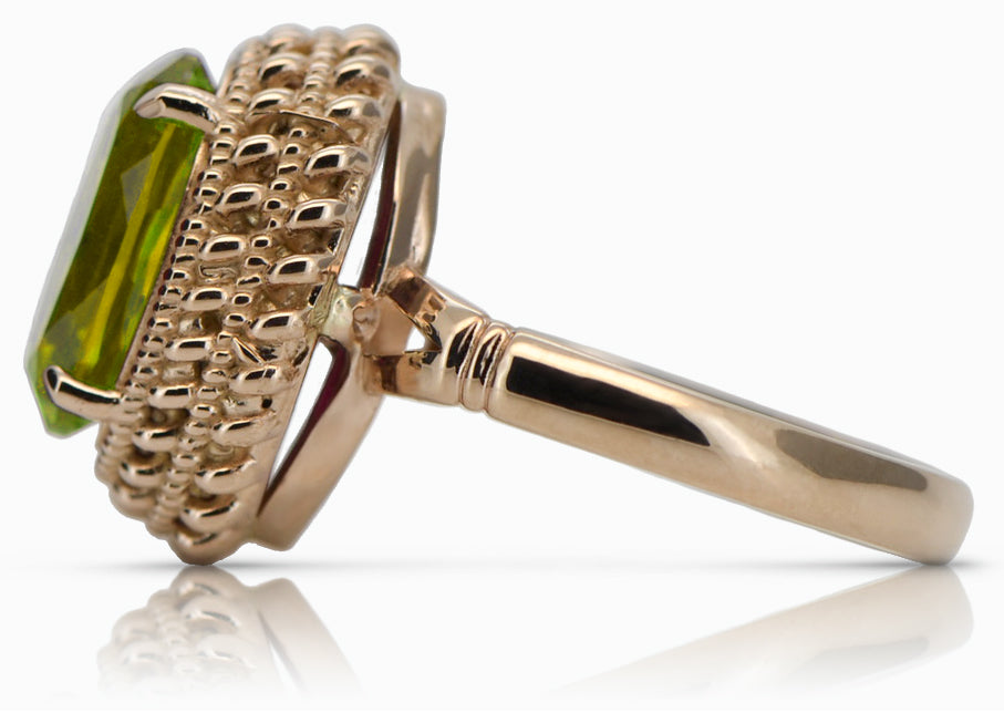 Vintage Yellow Peridot Ring in 14K Rose Gold (vrc068r-yp) — close-up of the hallmark on the inner band