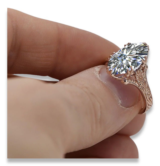 Vintage Zircon Oval Cubic Zirconia Ring in 14K Rose Gold (vrc084r-zi) — close-up of the hallmark on the inner band