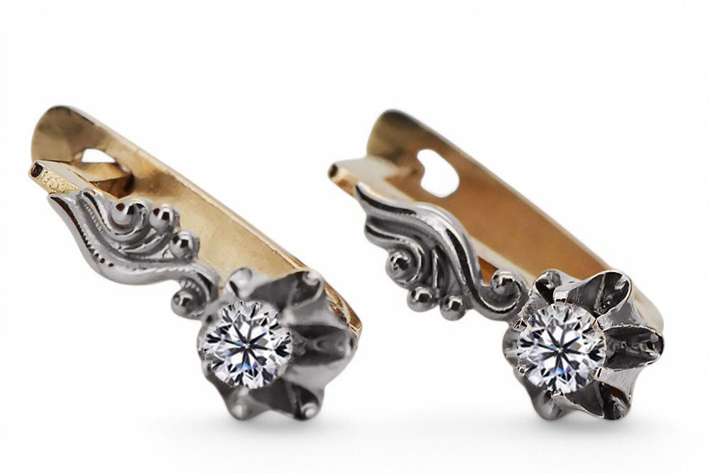 Vintage Zircon Earrings in 14K Rose & White Gold (vec150rw-zi) — worn on the hand, showing profile