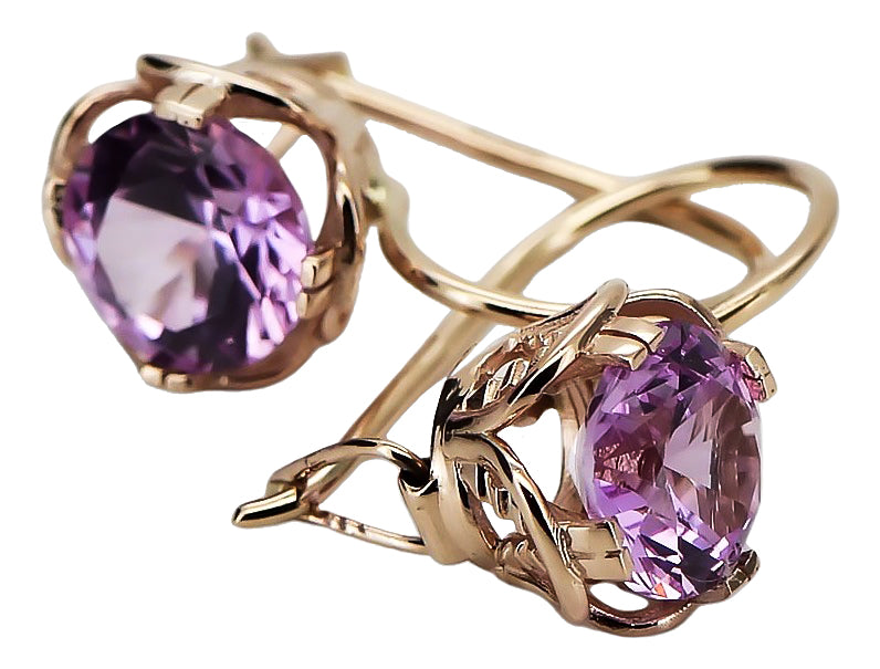 Vintage Amethyst Earrings in 14K Rose Gold (vec029r-am) — angled view catching the light