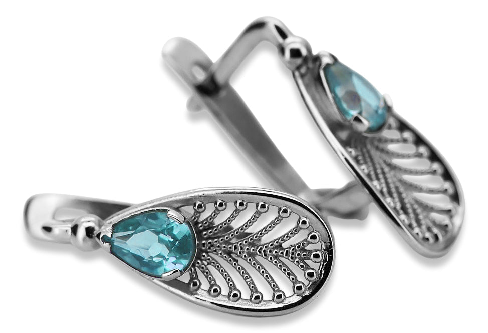 Vintage Aquamarine Earrings in Sterling Silver (vec067s-aq)
