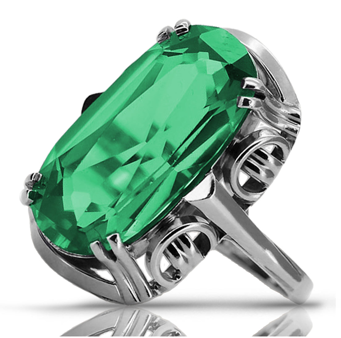 Vintage Emerald Ring in Sterling Silver (vrc038s-em) — full view of the piece