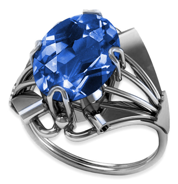 Vintage Sapphire Ring in Sterling Silver (vrc015s-sp) — worn on the neckline, showing the drape
