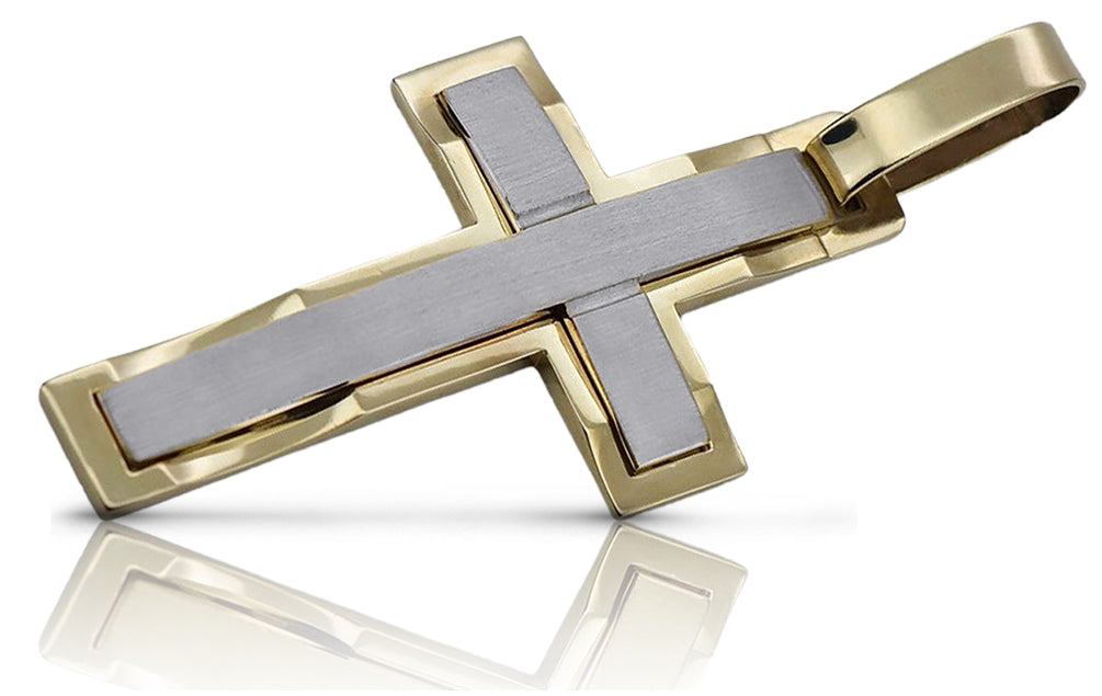 Vintage Catholic Cross Pendant in 14K Yellow & White Gold (ctc031yw)